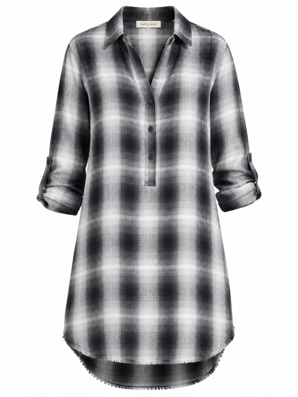 Anthropologie Cloth & Stone plaid long-sleeve tunic shirt rayon